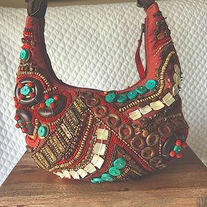 Chicos Beaded Canvas Handbag